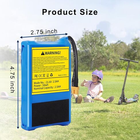 حزمة بطارية بديلة للسكوتر الكهربائي 21.6 فولت 2.5 أمبير متوافقة مع سكوتر كهربائي للأطفال SmooSat E9 / E9 Pro / E9 Apex، 54WH، الأبعاد: 1 × 2.75 × 4.75 بوصة Fu02 in Kuwait
