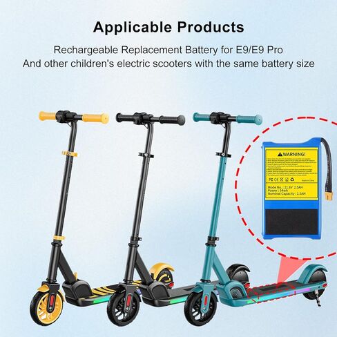 حزمة بطارية بديلة للسكوتر الكهربائي 21.6 فولت 2.5 أمبير متوافقة مع سكوتر كهربائي للأطفال SmooSat E9 / E9 Pro / E9 Apex، 54WH، الأبعاد: 1 × 2.75 × 4.75 بوصة Fu02 in Kuwait