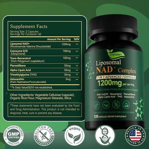 Liposomal NAD+ Supplement with Resveratrol, CoQ10 | Advanced Cellular Support, Nicotinamide Riboside NMN Replacement Premium Antioxidant & Energy in Saudi Arabia