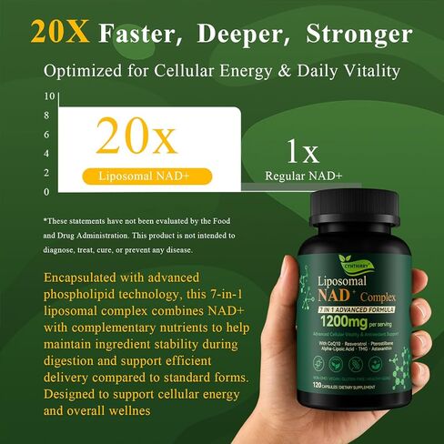 Liposomal NAD+ Supplement with Resveratrol, CoQ10 | Advanced Cellular Support, Nicotinamide Riboside NMN Replacement Premium Antioxidant & Energy in Saudi Arabia