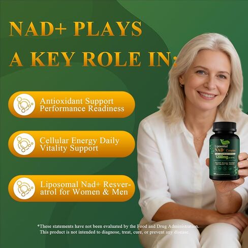 Liposomal NAD+ Supplement with Resveratrol, CoQ10 | Advanced Cellular Support, Nicotinamide Riboside NMN Replacement Premium Antioxidant & Energy in Saudi Arabia