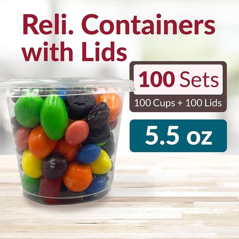 Reli. 5.5 oz Condiment Containers with Lids (100 sets) | Ideal for Sauce, Souffle, Samples, Jello Shot Cups | Disposable, BPA-Free Plastic | Small Containers 5.5oz, Bulk in Saudi Arabia