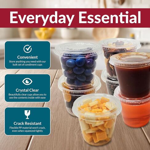 Reli. 5.5 oz Condiment Containers with Lids (100 sets) | Ideal for Sauce, Souffle, Samples, Jello Shot Cups | Disposable, BPA-Free Plastic | Small Containers 5.5oz, Bulk in Saudi Arabia