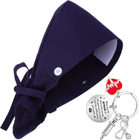 Adjustable Working Cap with Button Classic Scrub Caps for Women Scrub Caps Women Satin Lined Cotton Working Hat Sweatband with Ponytail Pocket Elastic Tie for Woman Ponytail Hair with 1pcs Keychain in Saudi Arabia