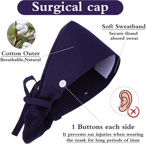 Adjustable Working Cap with Button Classic Scrub Caps for Women Scrub Caps Women Satin Lined Cotton Working Hat Sweatband with Ponytail Pocket Elastic Tie for Woman Ponytail Hair with 1pcs Keychain in Saudi Arabia