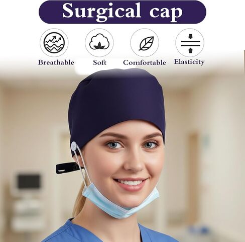 Adjustable Working Cap with Button Classic Scrub Caps for Women Scrub Caps Women Satin Lined Cotton Working Hat Sweatband with Ponytail Pocket Elastic Tie for Woman Ponytail Hair with 1pcs Keychain in Saudi Arabia