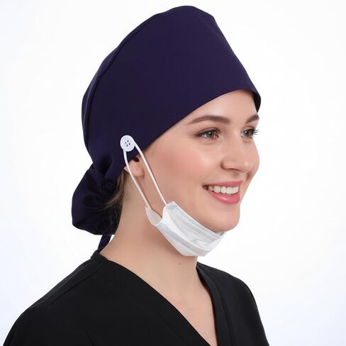 Adjustable Working Cap with Button Classic Scrub Caps for Women Scrub Caps Women Satin Lined Cotton Working Hat Sweatband with Ponytail Pocket Elastic Tie for Woman Ponytail Hair with 1pcs Keychain in Saudi Arabia