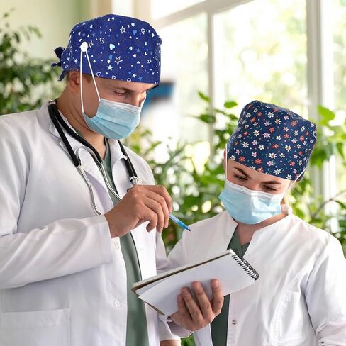 مولين 2 قطعة قبعات فرك للنساء، قبعات التمريض قابلة للتعديل مع أزرار العصابة قبعة الممرضة مرونة التعادل الخلفي قبعة العمل قبعة فرك للنساء الرجال in Saudi Arabia