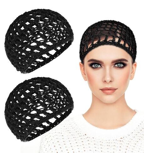 Hair Wrap Net for Silk Press, 2Pcs Comfortable Hair Wrap Cap for Sleep, Mesh Crochet Nets Reusable Elastic Cap for Sleeping Shower Makeup, Holds in Place All Night, Black in Kuwait