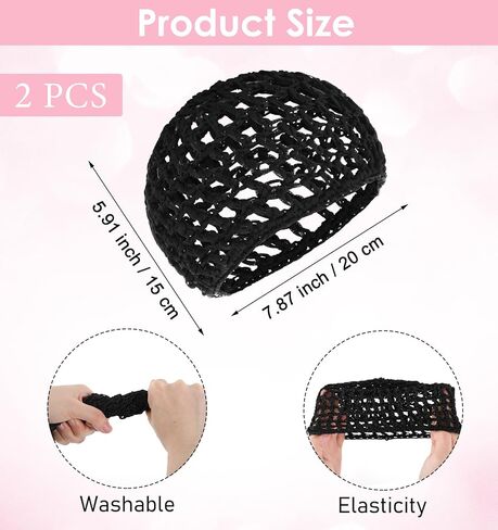 Hair Wrap Net for Silk Press, 2Pcs Comfortable Hair Wrap Cap for Sleep, Mesh Crochet Nets Reusable Elastic Cap for Sleeping Shower Makeup, Holds in Place All Night, Black in Kuwait