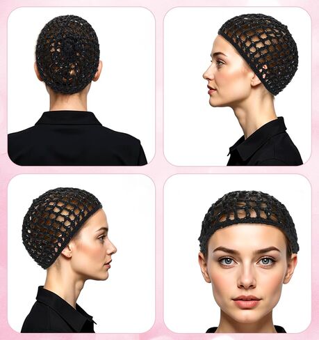 Hair Wrap Net for Silk Press, 2Pcs Comfortable Hair Wrap Cap for Sleep, Mesh Crochet Nets Reusable Elastic Cap for Sleeping Shower Makeup, Holds in Place All Night, Black in Kuwait