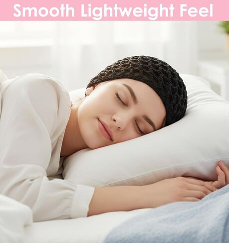 Hair Wrap Net for Silk Press, 2Pcs Comfortable Hair Wrap Cap for Sleep, Mesh Crochet Nets Reusable Elastic Cap for Sleeping Shower Makeup, Holds in Place All Night, Black in Kuwait