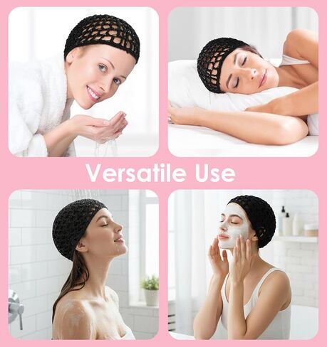 Hair Wrap Net for Silk Press, 2Pcs Comfortable Hair Wrap Cap for Sleep, Mesh Crochet Nets Reusable Elastic Cap for Sleeping Shower Makeup, Holds in Place All Night, Black in Kuwait