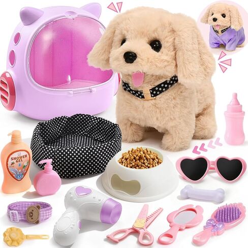 17pcs Robot Dog Toys for Girls Kids Boys 3-6, Realistic Interactive Robot Puppy Dog Plush Toys with Walk & Bark, Pretend Play Puppy Pet Care Playset, 3 4 5 6 Year Old Girl Birthday Gift Ideas in Kuwait