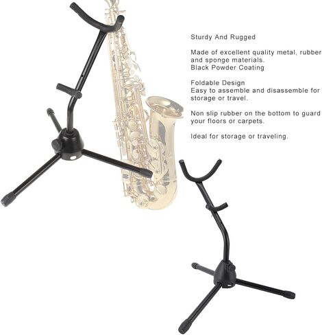 Tenor Saxophone Holder, Folding Metal Alto Saxophone Stand, Sturdy Tripod Display Rack with U - Shape Protective Design for Home School and Music Stores in Saudi Arabia
