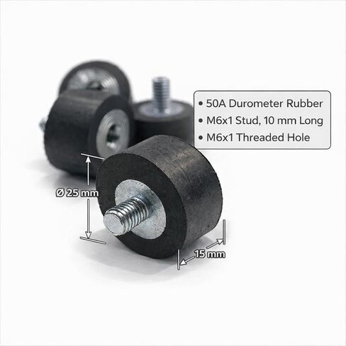 M6 Male-Female Rubber Vibration Isolator Mounts, 25mm x 15mm, 50A Shore Hardness, Anti-Vibration Shock Absorber, 4-Pack in Saudi Arabia
