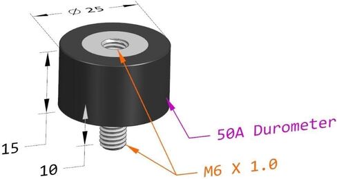 M6 Male-Female Rubber Vibration Isolator Mounts, 25mm x 15mm, 50A Shore Hardness, Anti-Vibration Shock Absorber, 4-Pack in Saudi Arabia