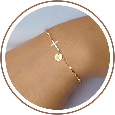 Cross Bracelet for Women, Easter Basket Stuffers for Teens Gold Initial Bracelets for Teen Girl Christian Gifts for Women Dainty Religious Baptism Religious Confirmation Communion Faith Jewelry in Kuwait
