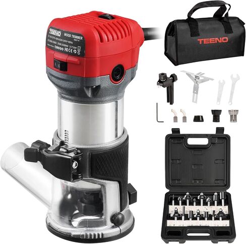 جهاز توجيه خشب ، 800W أدوات جهاز التوجيه المدمج للأعمال الخشبية ، 31000 دورة في الدقيقة يدوية جهاز التوجيه مع 15 PCS 1/4 بوصة أجهزة التوجيه ، دليل الحافة ، دليل الأسطوانة ، غطاء محرك السيارة الغبار in Kuwait