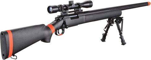 بندقية قنص لانسر التكتيكية M24 Bolt Action Spring Powered Airsoft مع نطاق وBipod يصل إلى 500 إطارًا في الثانية (ملولبة) - متوافقة مع كاليفورنيا in Kuwait