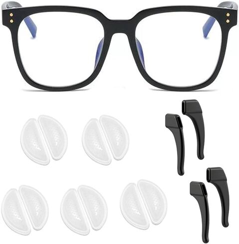 5 أزواج من وسائد الأنف للنظارات، مقابض أنف للتدليك على شكل حرف D مع مادة لاصقة - نتوءات سيليكون ناعمة غير قابلة للانزلاق، تخفف الضغط والألم على جسر الأنف، تتضمن زوجين من خطافات الأذن (NP-01) in Kuwait