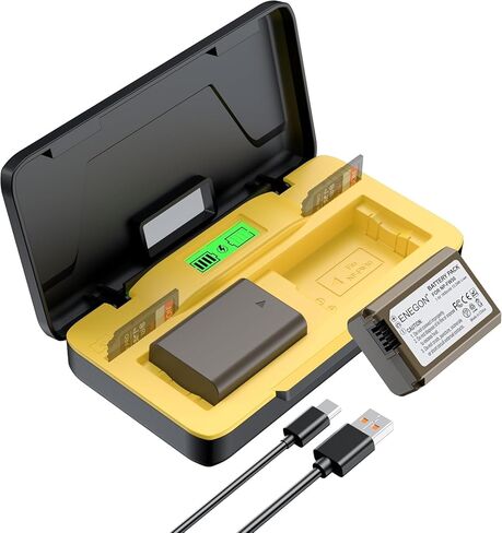 ENEGON NP-FW50 20W Dual Battery Storage and Quick Charger Set for ZV-E10, A6000, A6500, A6300, A6400, A5000, A5100, A55, A7, A7II, A7RII, A7SII, A7S, A7S2, A7R, A7R2, LCD Display in Kuwait