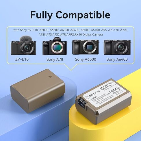 ENEGON NP-FW50 20W Dual Battery Storage and Quick Charger Set for ZV-E10, A6000, A6500, A6300, A6400, A5000, A5100, A55, A7, A7II, A7RII, A7SII, A7S, A7S2, A7R, A7R2, LCD Display in Kuwait