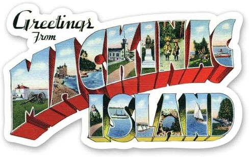 Squiddy Greetings from Mackinac Island Michigan - Vinyl Sticker Decal for Phone, Laptop, Water Bottle (4" Wide) in Saudi Arabia
