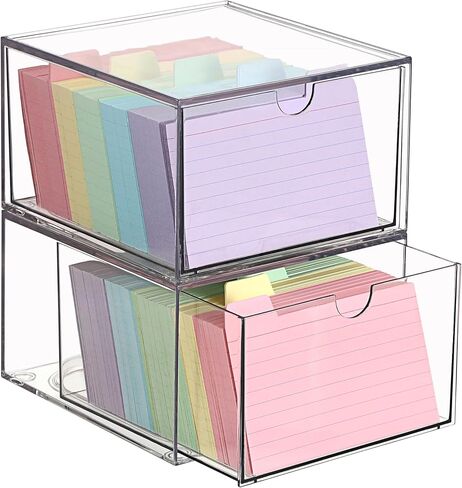BTSKY Clear 3 x 5 Inch Index Card Storage Drawer Plastic Index Card Box for Office Desk Notecard Box Recipe Flashcards Holder, Recipe Notecard Storage Box Photo Holder Organizer in Kuwait