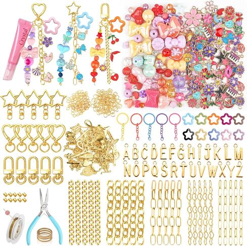Ecoofor Keychain Making Kit 354pcs - Bag Charm Kit with 136 Charms, 25 Extender Chains, 20 Keychain Clips, Beading Accessories ＆ Jewelry Pliers - DIY Crafting and Jewelry Making for Adults & Kids in Kuwait
