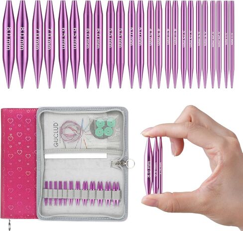 Guclud Interchangeable Circular Knitting Needles Set 4-inch Round Metal Knitting Needles Sizes US 2.5, 3, 4, 5, 6, 7, 8, 9, 10, 10.5, 11, 13, 15 with 4 Cords, Accessories and Case in Kuwait