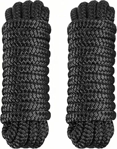 2 Pack Boat Dock Lines for Boat, 3/8" x 15' Marine Grade Boat Nylon Rope, Boat Ropes for Docking with Loop, Double Braided Boat Lines for Boats, Buoy, Jet Ski Mooring, Docking (Black) in Kuwait