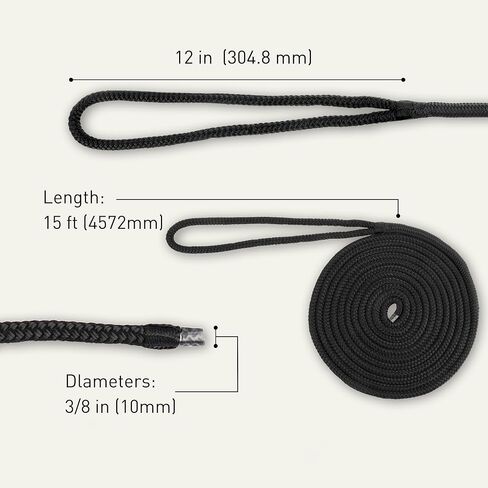 2 Pack Boat Dock Lines for Boat, 3/8" x 15' Marine Grade Boat Nylon Rope, Boat Ropes for Docking with Loop, Double Braided Boat Lines for Boats, Buoy, Jet Ski Mooring, Docking (Black) in Kuwait