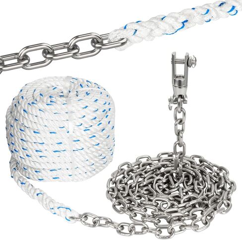 حبل مرساة مرساة، 1/2 بوصة حبل مرساة/خط 100 قدم مع سلسلة مرساة 1/4 بوصة 10 أقدام وموصل دوار، سلسلة بحرية قصيرة الارتباط من الفولاذ المقاوم للصدأ G4 316 مع حبل نايلون ثلاثي الأشرطة in Kuwait