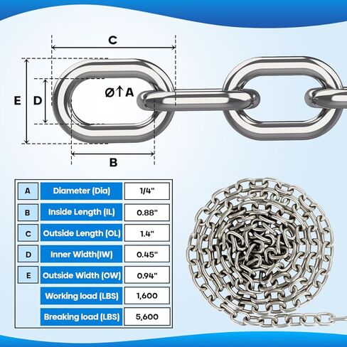 حبل مرساة مرساة، 1/2 بوصة حبل مرساة/خط 100 قدم مع سلسلة مرساة 1/4 بوصة 10 أقدام وموصل دوار، سلسلة بحرية قصيرة الارتباط من الفولاذ المقاوم للصدأ G4 316 مع حبل نايلون ثلاثي الأشرطة in Kuwait
