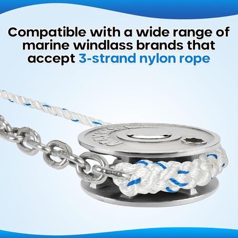 حبل مرساة مرساة، 1/2 بوصة حبل مرساة/خط 100 قدم مع سلسلة مرساة 1/4 بوصة 10 أقدام وموصل دوار، سلسلة بحرية قصيرة الارتباط من الفولاذ المقاوم للصدأ G4 316 مع حبل نايلون ثلاثي الأشرطة in Kuwait