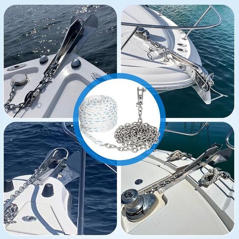 حبل مرساة مرساة، 1/2 بوصة حبل مرساة/خط 100 قدم مع سلسلة مرساة 1/4 بوصة 10 أقدام وموصل دوار، سلسلة بحرية قصيرة الارتباط من الفولاذ المقاوم للصدأ G4 316 مع حبل نايلون ثلاثي الأشرطة in Kuwait