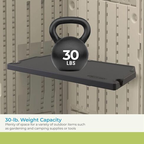 Suncast 2 Pack Vertical Shed Shelf Kit, Space Saving Shelving for Wall Mount Outdoor Storage Structures, 27.75" W x 14.5" D x 1.25" H, Black in Kuwait