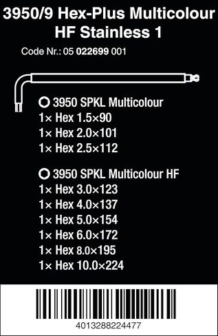 3950/9 HEX-Plus HF 1 L-Key Set ، Metric ، Steel ، W/Hold ، 9pc in Kuwait