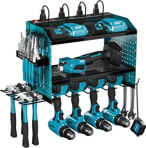 Power Tool Organizer with Charging Station, Heavy Duty Modular Wall Mount Rack for Garage & Shed Organization, 4 Drill Holders, Fathers Day Anniversary Birthday Gifts for Men Dad Him Husband(Red) in Kuwait