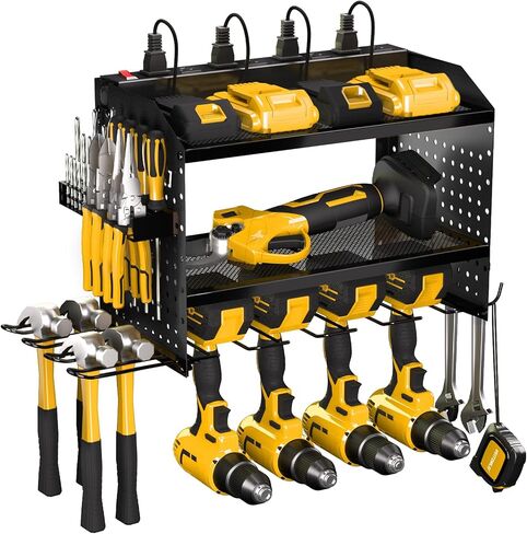 Power Tool Organizer with Charging Station, Heavy Duty Modular Wall Mount Rack for Garage & Shed Organization, 4 Drill Holders, Fathers Day Anniversary Birthday Gifts for Men Dad Him Husband(Red) in Saudi Arabia