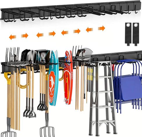 Housolution Heavy Duty Garage Wall Organizer 96 Inch - 20Pack Carries 720 lbs, Garage Tool Storage System, 6 Rails with 12 Adjustable Metal Hooks, Garden Yard Shed Rack for Rake Broom Mop Snowboard in Kuwait