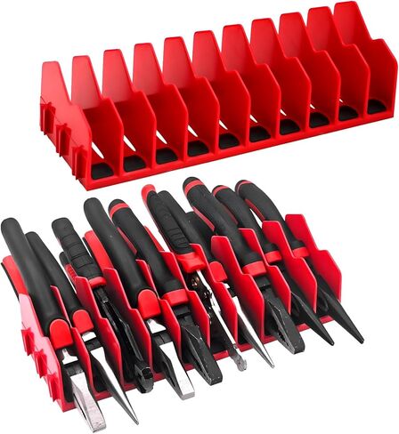 20-Slot Heavy Duty Plastic Tool Pliers Organizer Rack, 2-Pack with Non-Slip Base, Expandable Design, Pliers Holder and Cutter Organizers, Fits Drawers & Toolboxes (2, Red) in Kuwait