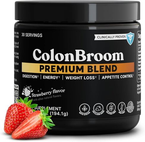 مكمل إدارة الوزن الفاخر من كولونبروم (الفراولة) - مشروب مسحوق ألياف قشر السيلليوم من مكنسة القولون - خالي من الغلوتين، تطهير القولون غير المعدل وراثيًا لتخفيف الانتفاخ وصحة الأمعاء، 30 حصة in Kuwait