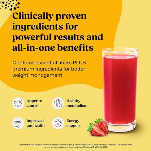 مكمل إدارة الوزن الفاخر من كولونبروم (الفراولة) - مشروب مسحوق ألياف قشر السيلليوم من مكنسة القولون - خالي من الغلوتين، تطهير القولون غير المعدل وراثيًا لتخفيف الانتفاخ وصحة الأمعاء، 30 حصة in Kuwait