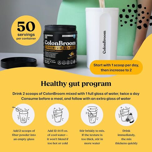 مكمل إدارة الوزن الفاخر من كولونبروم (الفراولة) - مشروب مسحوق ألياف قشر السيلليوم من مكنسة القولون - خالي من الغلوتين، تطهير القولون غير المعدل وراثيًا لتخفيف الانتفاخ وصحة الأمعاء، 30 حصة in Kuwait