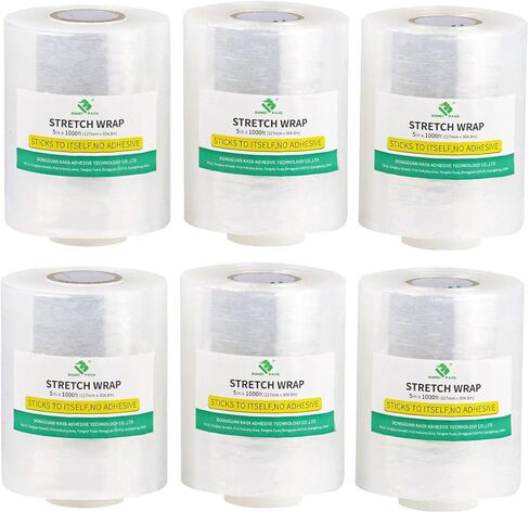 BOMEI PACK 6 Pack Industrial Replace Mini Clear Stretch Wrap 5" 1000ft 80 Gauge for Pallet Wrap, Durable Self-Adhering Plastic Wrap for Packing, Moving, Heavy Duty in Saudi Arabia