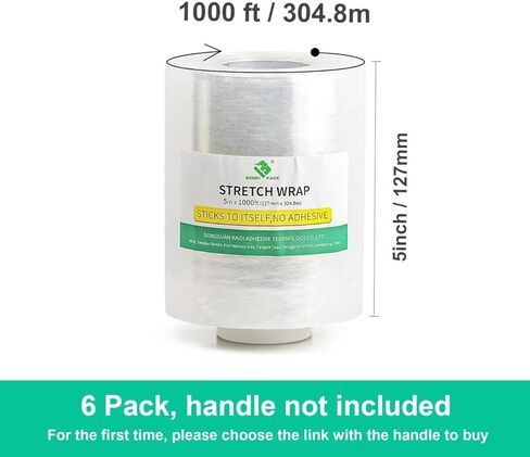 BOMEI PACK 6 Pack Industrial Replace Mini Clear Stretch Wrap 5" 1000ft 80 Gauge for Pallet Wrap, Durable Self-Adhering Plastic Wrap for Packing, Moving, Heavy Duty in Saudi Arabia
