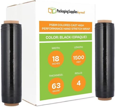 PSBM Dark Black Stretch Wrap, 4 Rolls 18 Inch x 1500 Feet 63 Gauge Heavy Duty Plastic Wrap Industrial Strength Shrink Film for Moving, Packing & Shipping in Saudi Arabia
