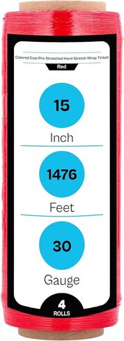 غلاف مطاطي برتقالي، 15 بوصة × 1476 قدم، 4 عبوات، فيلم تغليف منكمش ملون متمدد مسبقًا للتحريك والتعبئة والتغليف وتغليف البليت in Kuwait